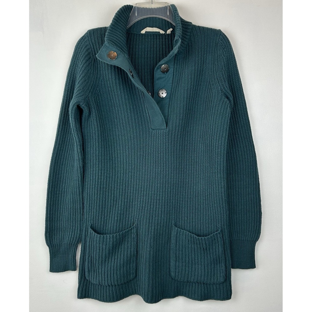 Soft Surroundings Sweater Womens XS Highland Cotton Pocket Snap Casual Mock Blue